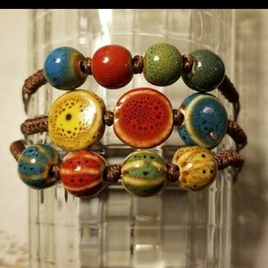 (3) HANDMADE  Ceramic  Bead Bracekets